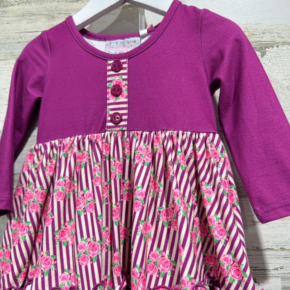 Serendipity Tunic Set Girls 12M Purple Floral Stripe Ruffle Cottagecore NWT